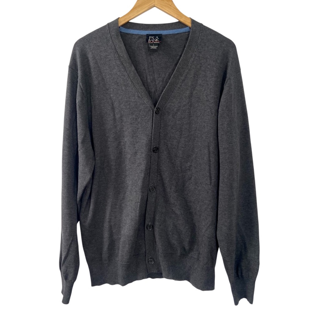 Jos. A. Bank Signature Charcoal Grey V Neck Button Cardigan Pima Cotton Large